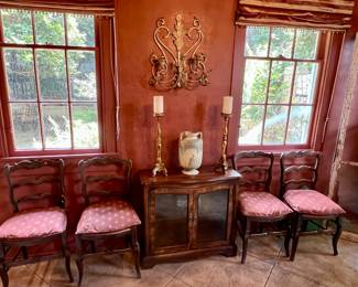 Antique Walnut Chairs and Small Glass front Curio