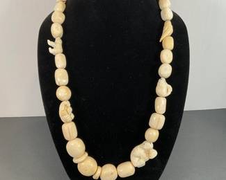 Inuit Carved Walrus Necklace -Signed JP