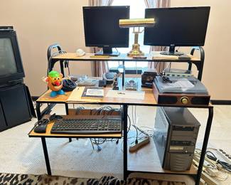 Computer desk, computer, computer monitors
