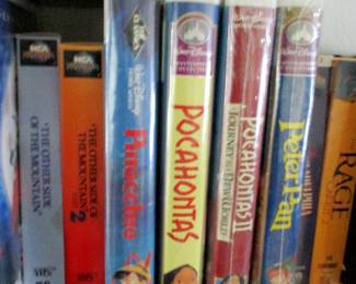 Hundreds of VHS Tapes and DVDS . Many Early Black Diamond Disney VHS Tapes--some still sealed.