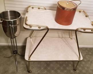 Mid Century Modern 2-Tier Bar Trolley With Casters
