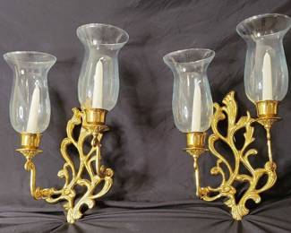 Two Hampton Brass Wall Sconce W2 Candle Holders