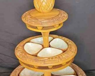 Vintage Mid Century Modern 3Tier Carved Lazy Susan