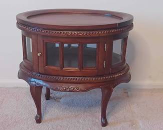 Vintage Wood Two-Door Tea Table with Serving Tray