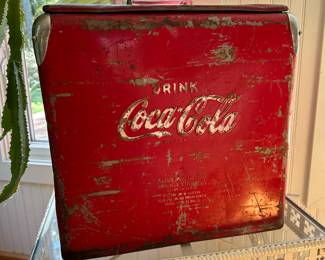 RD1 - $225. Vintage Coca-Cola Cooler. Has lid & interior tray. 