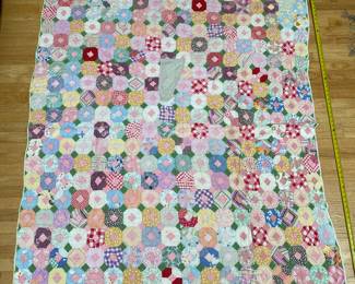 RL4 - Measures 73" x 62". Overall good vintage condition. Some fabrics have more wear than others. 