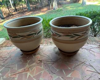 RP71 - 2 matching outdoor pots. One on the right has a crack but isn't broken. Measures 15" tall. $25 left $20 right. 