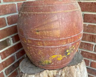 RP84 - $25. Oval glazed planter - paint is faded. 