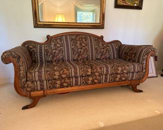 RA9 - $175. Wood carved couch with duck heads. Measures 29" deep x  76" long  x 34 tall. 