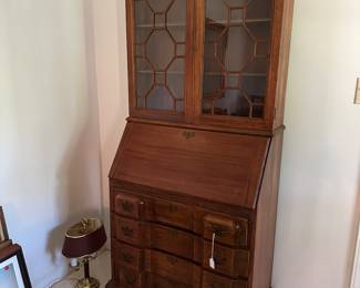 RF12 - $95. Solid Wood Secretary. Measures 16" deep x 31" wide x 71" tall.  Drawers need some sanding - they are a little sticky to get in and out.  It is one piece - does not separate in the middle. 