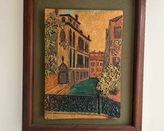 RA16 - $95. Made in Italy painted tile and hung in wooden frame. Measures 24.5" x 31". 