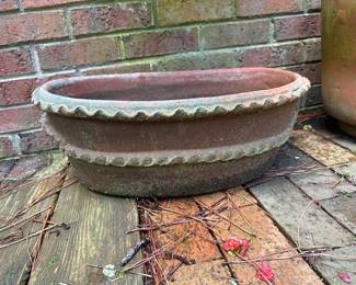 RP23 - $40. Vintage Oval Terra Cotta Planter 20" wide x 14" across. 