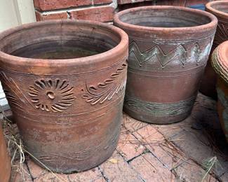 RP76 - $40. Tall Vintage Terra Cotta (flower). RP77 - $40. Tall Vintage Terra Cotta (zigzag)