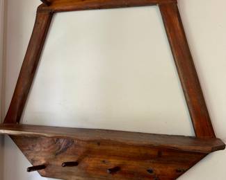 RF22 - $40. Handcrafted Primitive Looking Wall Shelf/ Hanger. Measures 28" w x 25" tall. 