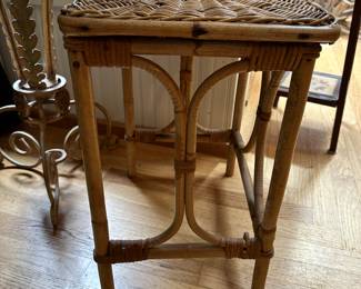 RF20 - $50. Rattan Side Table. Measures 12.5" x 16.5" x 19" tall. 