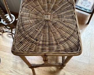 RF20 - $50. Rattan Side Table. Measures 12.5" x 16.5" x 19" tall. 