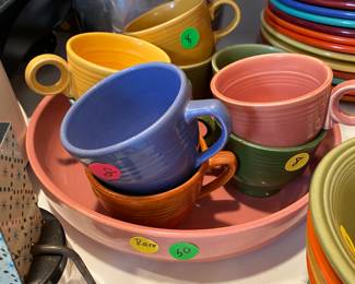 RK5 - Bauer Pottery Dishes - all in excellent condition. Priced per piece. Can get you a price for the entire lot if you're interested.Cups are $8 each. Large serving bowl $50. 