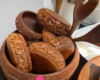 RK31 - $30 set of carved wooden salad bowls 