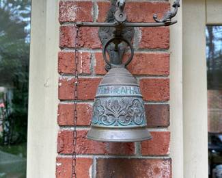 RP68 - $250. English Hanging Brass Bell from 1920s. Measures 23" top to base. 