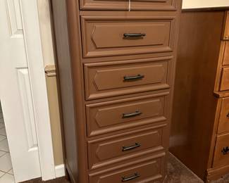 RF29 - $50. Brown Lingerie Chest. Measures 19" deep x 23.5" wide x 53.5" tall. 