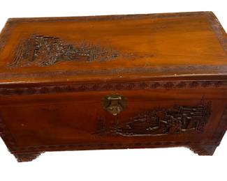 Camphor Wood Carved Chest - $250