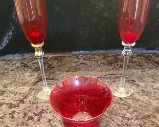 Glassware Victorian cranberry- 3 piece set $50