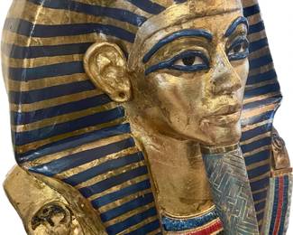 King Tutankhamen Gold Funeral Mask - Hand sculptured and painted by Ronald Schwartz.  Includes crook and flail and nice book on Egypt. $750