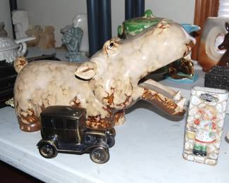 Cool large Hippo Ceramic & vintage coin banks