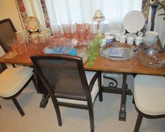 Large collection of fine china, dinnerware, Mikasa, & antique pink & green depression glass.