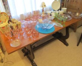 Large collection of fine china, dinnerware, Mikasa, & antique pink & green depression glass.