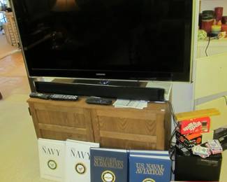 55" Samsung  flat-screen TV, Samsung sound system, Nice entertainment cabinet, Collector military NAVY books