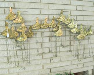 1969 Mid-century brass wall sculpture by artist: Curtis Jere called "The Sandpipers" in original condition.