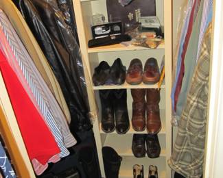 A nice selection of men's clothing, shoes, leather coats, & boots