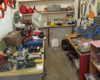 The tools!!! Heck yeah!  We have tons of power tools, yard tools, hand tools, antique tools, workbenches, ladders, toolboxes, storage bins, & more. Black & Decker, Skil, Ryobi, Craftsman, Delta & more!