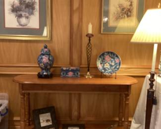 Console table with decor items