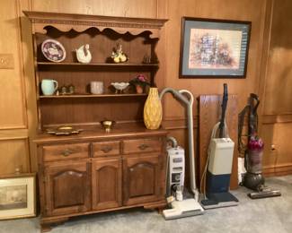 Casual hutch by Sprague Carleton; assortment of vacuum cleaners