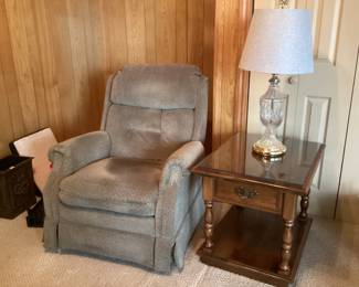 Recliner and side table with a crystal lamp