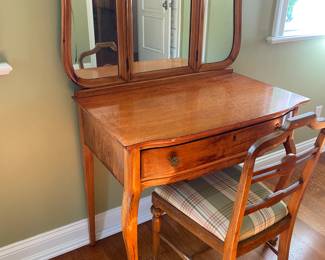 Antique Bird's eye maple dressing table and mirror