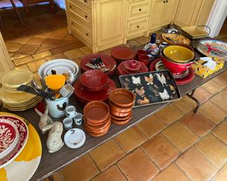 Talavera Mexican pottery and assorted kitchen pottery, trays, platters, bowls