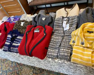 Women's European wool sweater coats, Geiger, 100% cashmere sweaters, assorted other quality sweaters