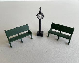 Dept 56 Christmas Village Park Benches and Town Clock