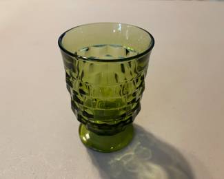 Vintage Indiana Glass Avacado Green Footed Juice Glass X 8