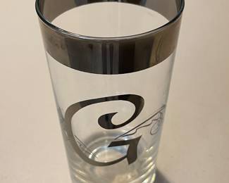 Vintage Queens Lusterware G Monogram Glass w/ Silver Rim X 6