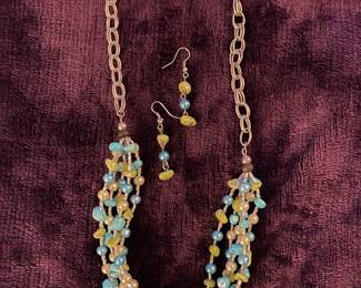 Vintage Multicolored Stone Necklace w/ Matching Earrings