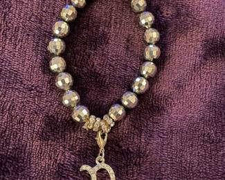 Vintage RMN Gray Faceted Bead Bracelet w/ “D” Charm
