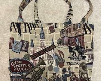 Vintage Large Handmade New Orleans Themed Tapestry Tote