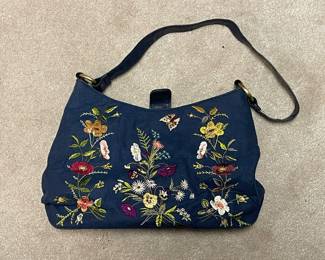 Bueno Navy Handbag w/ Embroidered Flowers