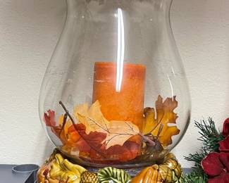 Chris Madden Hurricane Candle Holder w/ Ceramic Base