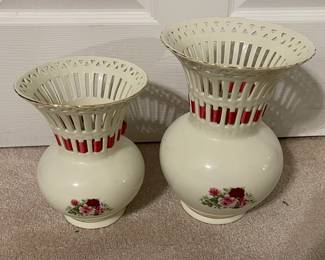 Vintage Baum Bros Victorian Rose Gold Trim Vases