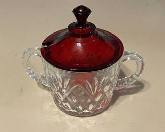 Vintage Anchor Hocking Marmalade Jar w/ Ruby Red Lid